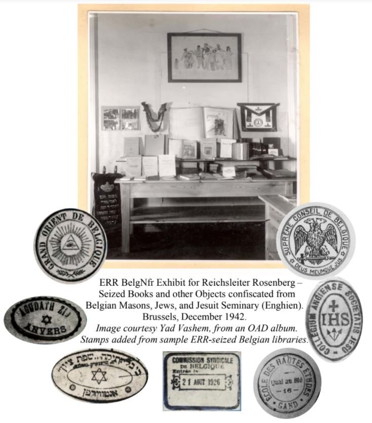 ERR HAG BelgNfr Display for Reichsleiter Rosenberg of Seized Books and other Objects from Belgian Masons, Jews, and the Jesuit Seminary